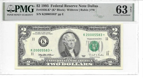 1995* $2 FRN ダラス ミレニアム スター PMG 63 NET 未流通 \