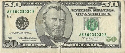 オフセンターカット 1996年 50ドル紙幣 37,895円