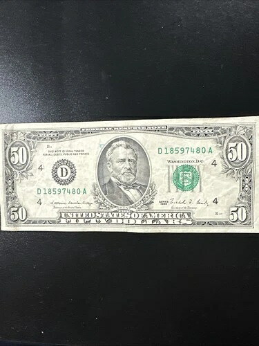 1988年 50ドル紙幣 ヴィンテージ スモールフェイス 流通。100ドル紙幣 D18597480a