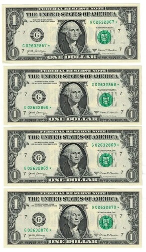 **2017 A $1 1ドル スターノート UNC。連続シリアル番号 7枚セット。**