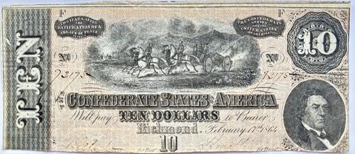 1864年 アメリカ連合国 10ドル紙幣 No. #72175 1864年2月17日 #13230