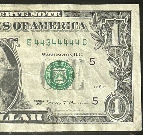 （ほぼソリッド!!）$1 バイナリ ニアソリッド 7 オブ ア カインド ファンシー シリアル番号 E44344444C