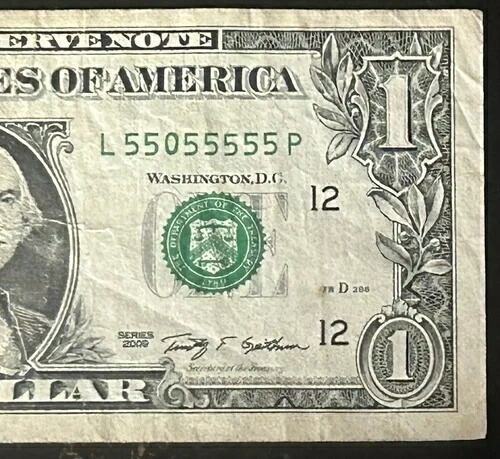 （ほぼソリッド!!）$1 バイナリ ニアソリッド 7 オブ ア カインド ファンシー シリアル番号 L55505555P
