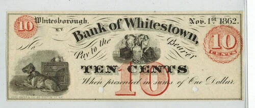 1862年 ホワイトズボロ ニューヨーク J.J. グレイ バンク オブ ホワイトズタウン 10セント 旧式通貨