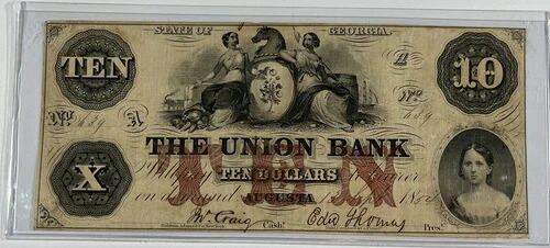 廃貨 10ドル 1854年 ユニオン銀行 ジョージア州オーガスタ (#1802) 良質紙幣