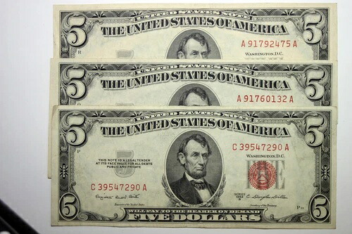 1953年3月 $5.00 レッドシール 米国紙幣 程度 未使用 NUM4896