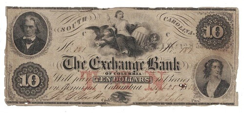 アメリカ合衆国（サウスカロライナ州コロンビア） - 1854年9月25日（？）10ドル紙幣