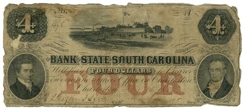 1855年 サウスカロライナ州銀行 チャールストン SC $4廃止紙幣 62832-