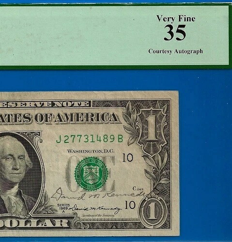 1969年A 1ドル連邦準備銀行券 PCGS 35 デイビッド・ケネディ国務長官直筆サイン 37,895円