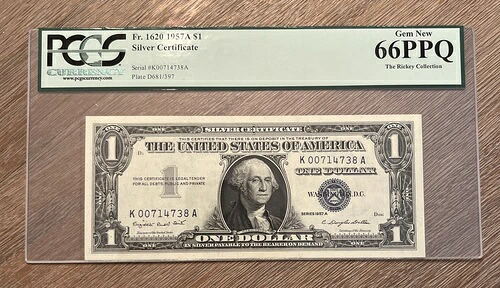 1957年 1ドル銀貨証明書付紙幣 FR.1620 KAブロック PCGS GEM UNC 66 EPQ