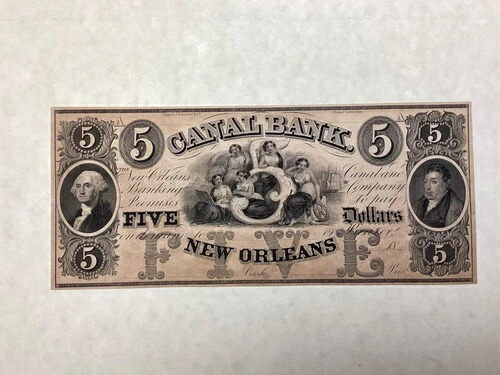 1840年代、ルイジアナ州ニューオーリンズのカナルバンク（未使用、未使用、LA105G12a）約5ドル 37,895円