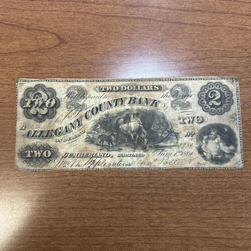 1861年 アレガニー郡銀行 メリーランド州 2ドル紙幣 流通良好