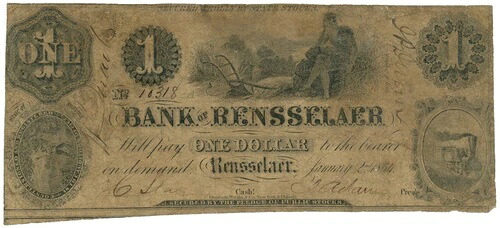1854年 レンセリア銀行 インディアナ州 IN $1 No.10318 (L2039)