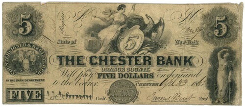 1862年 チェスターバンク オレンジカウンティニューヨーク $5 No. 439 (L2041)-
