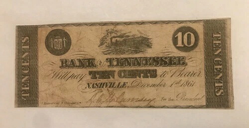 1861年 10セント ナッシュビル テネシー州、スペイン貨幣、ラムゼイ署名、希少 37,895円