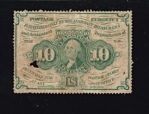 米国10セント分数貨幣 初版 モノグラムなし パーフェクト FR 1241 ファイン (030)