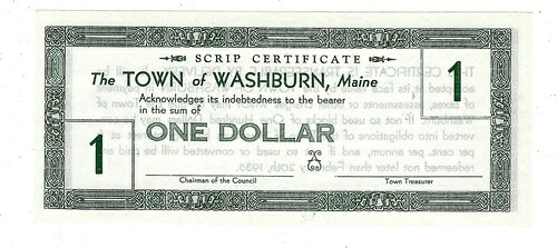 メイン州ウォッシュバーン - 1934年 - 大恐慌時代の紙幣 - 1ドル - 未使用残額 37,895円