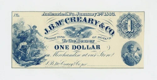 1863年 $1 J.B. Mc. Creary & Co. - ペンシルベニア州オーデンリード商人小切手
