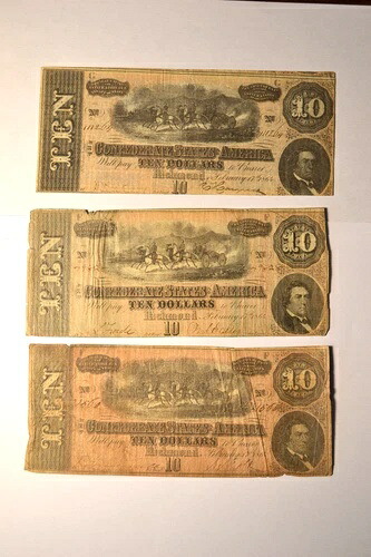1864年2月17日のトリオ $10 南軍紙幣-T-68-ファイン/ベリーファイン-