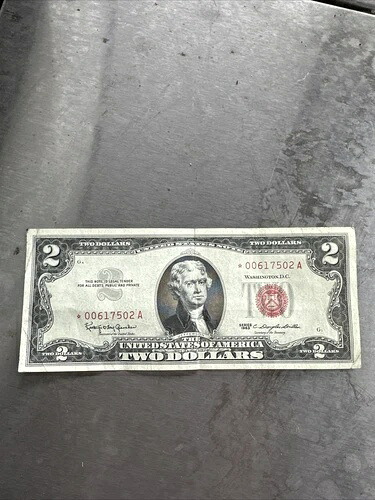 2ドルの赤いシールの紙幣、2ドル紙幣、米国通貨、1963年 #K2
