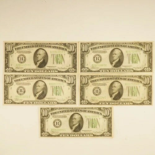 1934年シリーズ 10ドル連邦準備銀行券 5枚セット - ニューヨーク - 米国送料無料