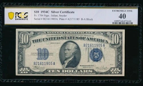AC 1934C 10ドル銀券 PCGS 40 Fr 1704 37,895円