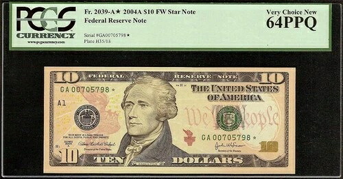 2004-A 10ドル連邦準備銀行スターノート PCGS 64 PPQ #61
