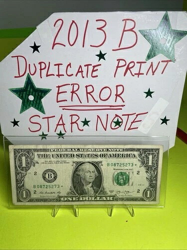 2013 B 複製プリント ?? スターノート $1 シリアル B08725273* インク過剰 エラー 7,2