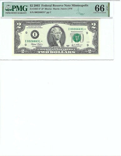 2003 $2 FRN FR1937-I* PMG 66 EPQ、ミネアポリス S/N I00266631*!!!