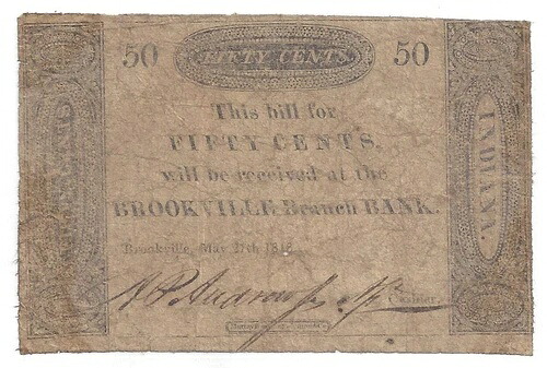 1818年 ブルックビル支店銀行 ブルックビルIN 50c紙幣 W-86-8 (D58563)-