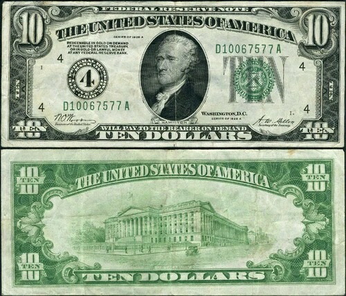 FR. 2001 D $10 1928-A 連邦準備銀行券 クリーブランド D-A ブロック VF+