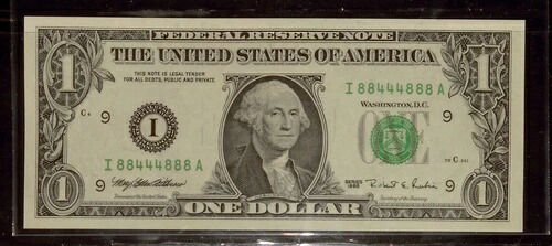 バイナリスペシャルシリアルナンバー | I88444888A、1995 $1 FRN UNC-