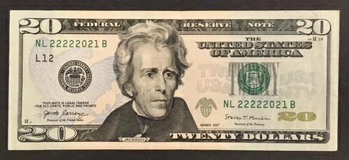 2017年 $20.00 ノート6 2枚 ほぼ未使用 #22222021