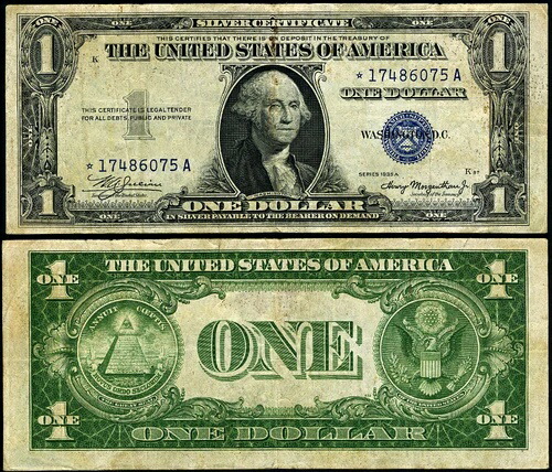 FR. 1608* $1 1935-A 銀貨証明書 ミュール *-A ブロック VF スター - ステイン