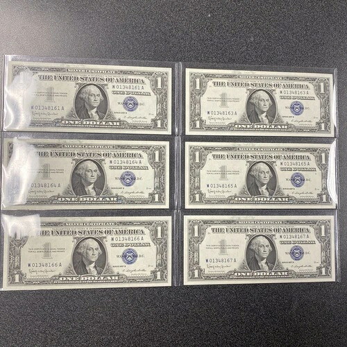 (6) 1957年B $1紙幣連続 (欠品 #62 ) 未流通紙幣を選択-