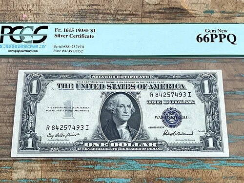 $1 1935F 1615 RI R-I ブロック シルバー証明書 PCGS 66PPQ - GEM +