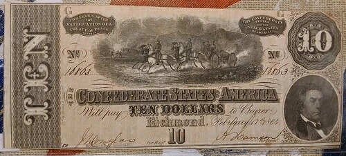 1864年 南軍 CSA $10紙幣 バージニア州リッチモンド ? クリスピー XF/AU (#SR)-