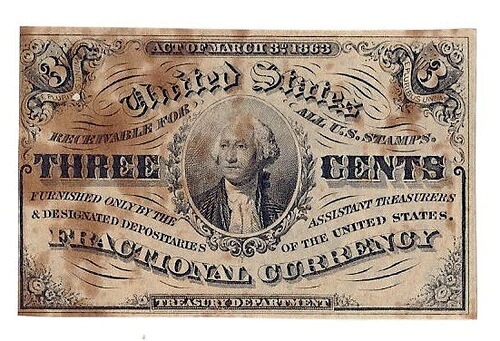 行動。 1863年3月3日 米国 3セント額通貨...厳しい注意!!- 38,610円