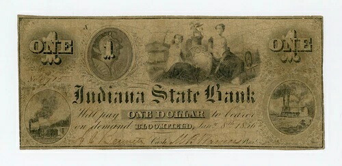 1856年 $1 インディアナ州立 -銀行ブルームフィールド インド紙幣-
