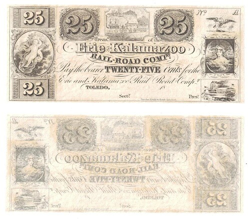 1840 年代 25 セント エリー & カラマズー鉄道会社 ミシガン州トレド UNC