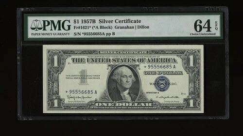 DBR $1 1957-B シルバー スター Fr. 1621 * PMG 64 EPQ シリアル * 9556685A-