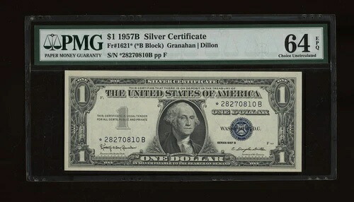 DBR $1 1957-B シルバー スター Fr. 1621 * PMG 64 EPQ シリアル *28270810B-