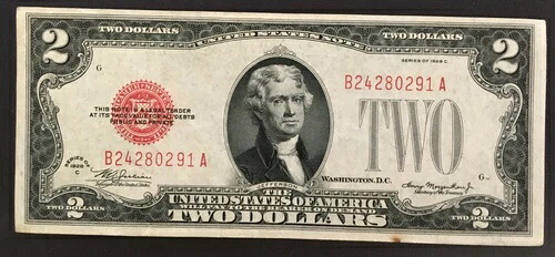 Fr. 1504 $2 1928 C ダラス アメリカ合衆国 赤封印紙幣 2枚 BA ブロック AU