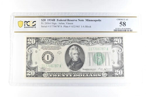 1934年 B $20 ミネアポリス MN FRN Fr#2056-I Choice AU 58 PCGS *6084