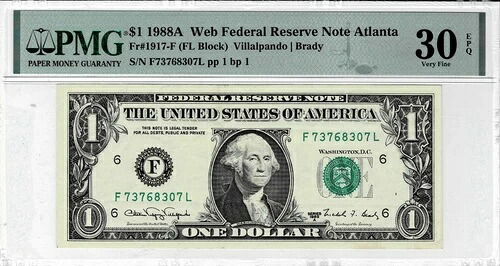 1988年連邦準備認証理事会「WEB」note-fr.1917-F (FLブロック)実行 12 1/1-PMG 30 EPQ-Scarce-