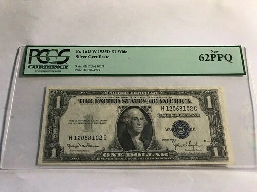1935年 D $1 銀貨証明書 ワイド Fr. 1613 PCGS NEW 62 PPQ