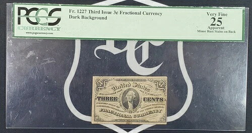 米国分数通貨 3セント Fr. 1227 第3回発行 - PCGSグレード VF 25 見かけ