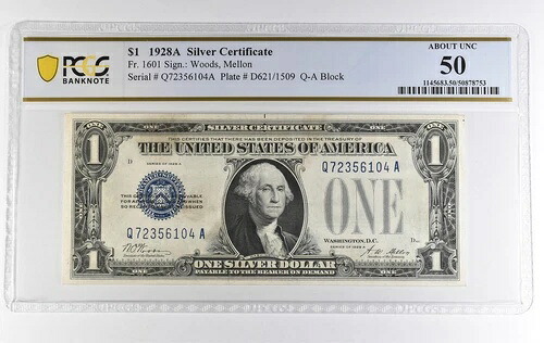 1928年 A $1 銀証明書 Fr#1601 約 50 不明 PCGS *3871