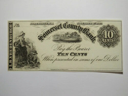 1862年 ニュージャージー州サマービルの10セント紙幣（廃止） サマセット UNC+++