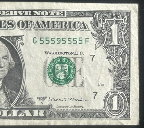（ほぼソリッド！）$1 バイナリ ニアソリッド 7 オブ ア カインド ファンシー シリアル番号 G55595555F